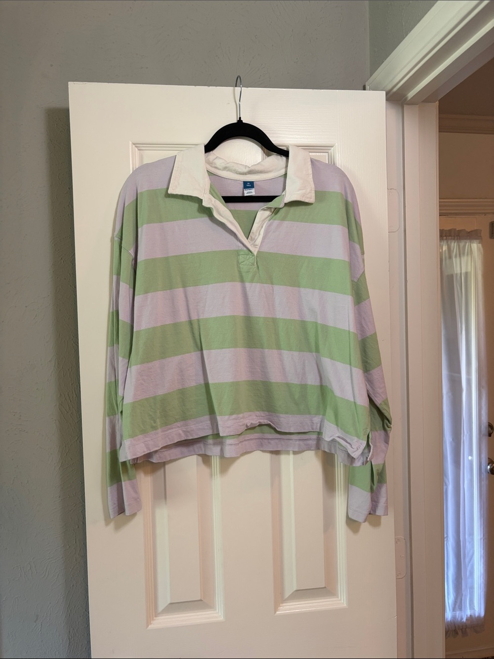 Old Navy Striped Rugby Polo in Pale Green, Lilac & White